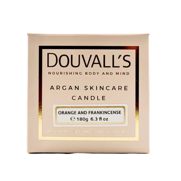 organic argan skincare candle, orange & frankincense 180g | intensely nourishing body treatment