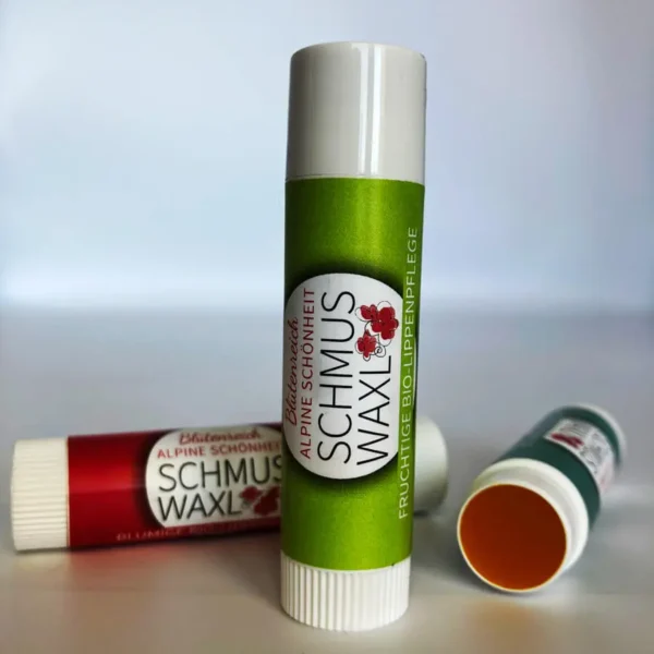 organic lip care "schmus waxl" handmade 100% natural with calendula, lemon balm, sea buckthorn pulp oil nourishing